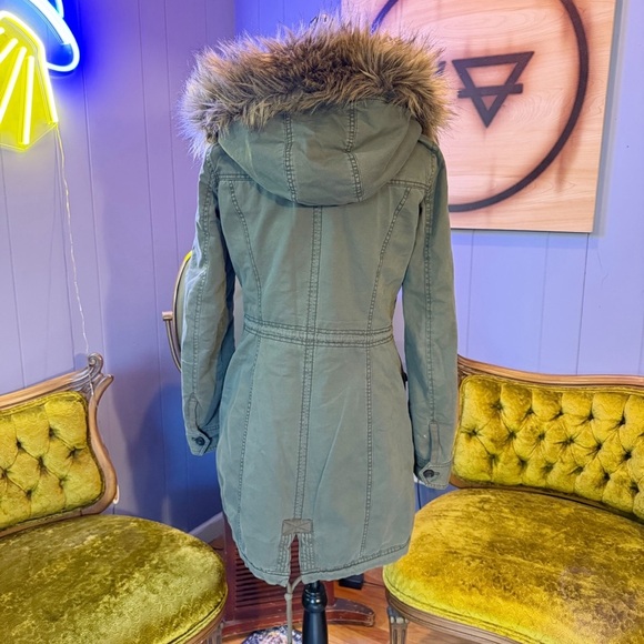 Vintage Y2K Abercrombie & Fitch Green Utility Sherpa Lined Fur Hood Jacket - Picture 5 of 12